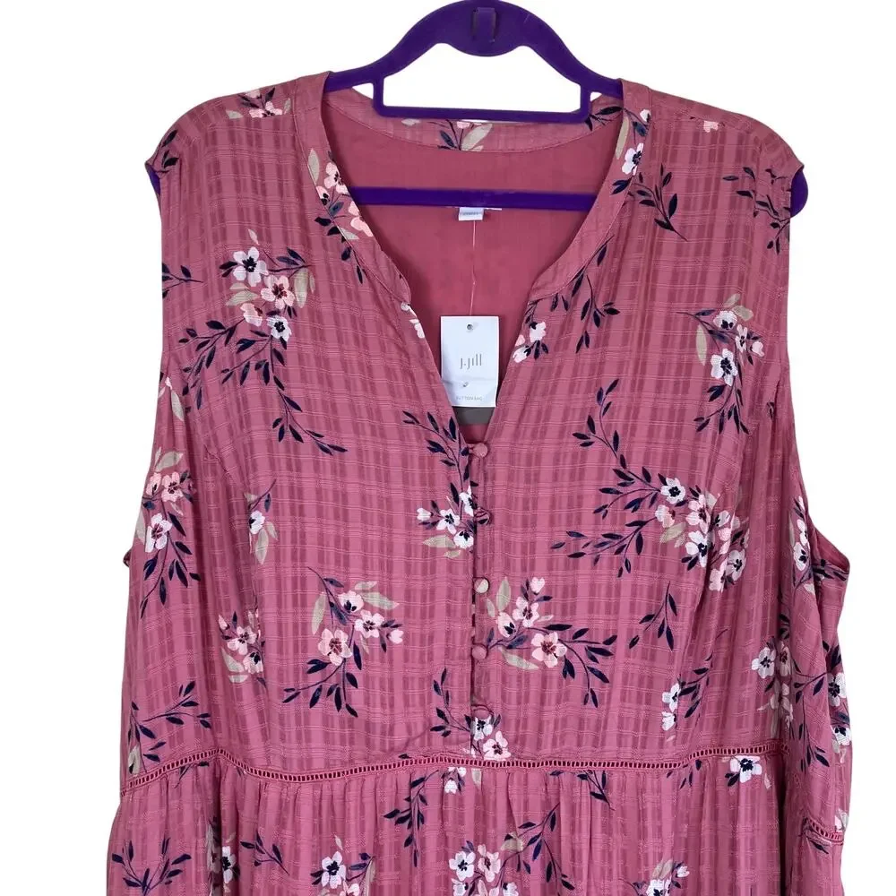 J. Jill Sz 3X NWT Dusty Rose Tiered Floral Sleeveless Rayon Maxi Dress - Picture 4 of 16